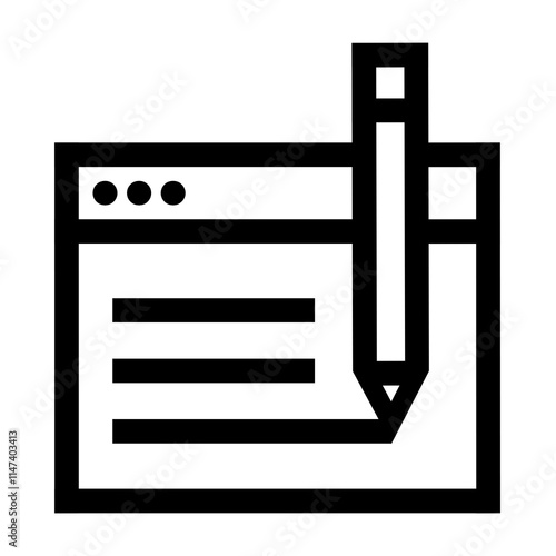 Blog pencil icon in black, outline style and transparent background