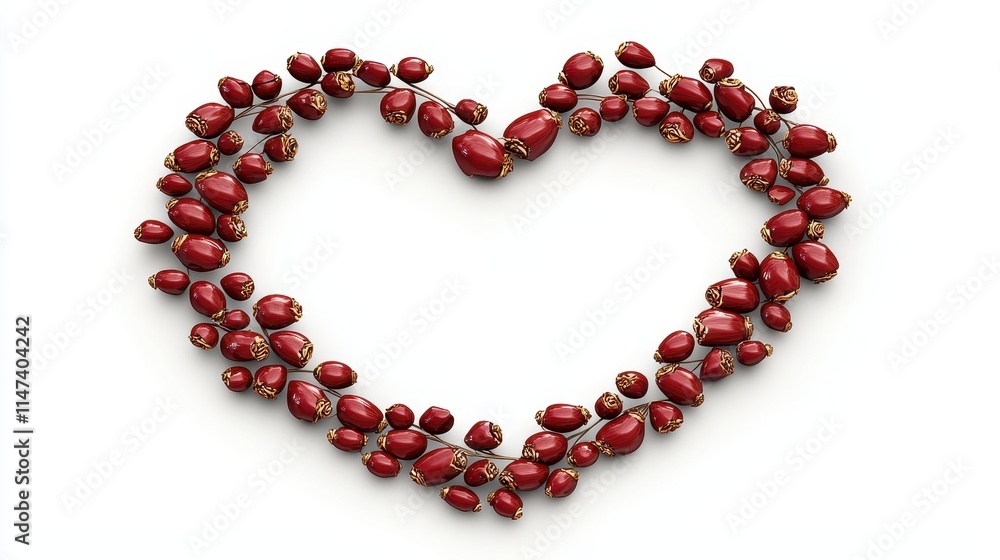 Heart Shape Design Created from Red Seeds on a White Background for Love and Nature Themes Heart Shape Design Created from Red Seeds on a White Background for Love and Nature Themes