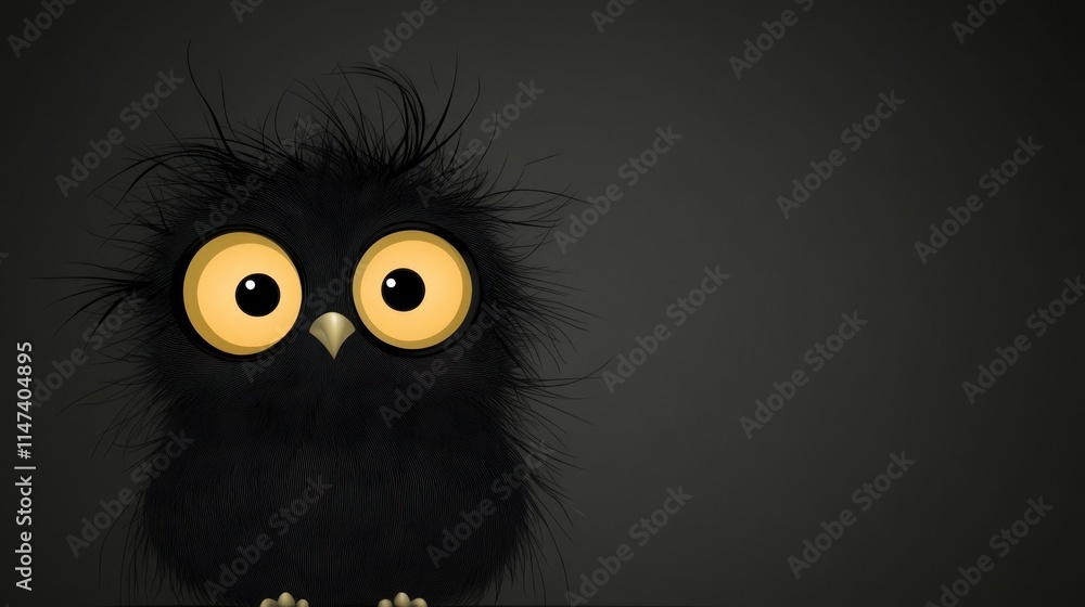 Fototapeta premium A Cute, Fluffy, Black Owl with Big, Bright Eyes