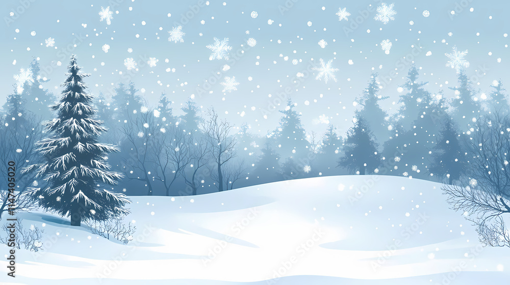 Serene winter scene: forest hillside in snow. Brumal. Illustration Serene winter scene: forest hillside in snow. Brumal. Illustration