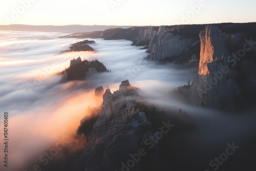 Wallpaper Mural Misty sunrise over majestic mountain peaks and valleys immersed in fog. Torontodigital.ca