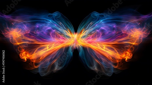 Vibrant colorful butterfly artwork digital creation abstract dark background artistic concept photo