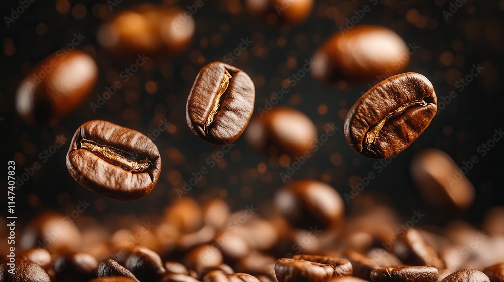 Flying coffee beans with ground coffee on a black background, a dynamic shot for advertising, packaging design, or café style. Capturing freshness, richness, and motion in one photo. Flying coffee beans with ground coffee on a black background, a dynamic shot for advertising, packaging design, or café style. Capturing freshness, richness, and motion in one photo.