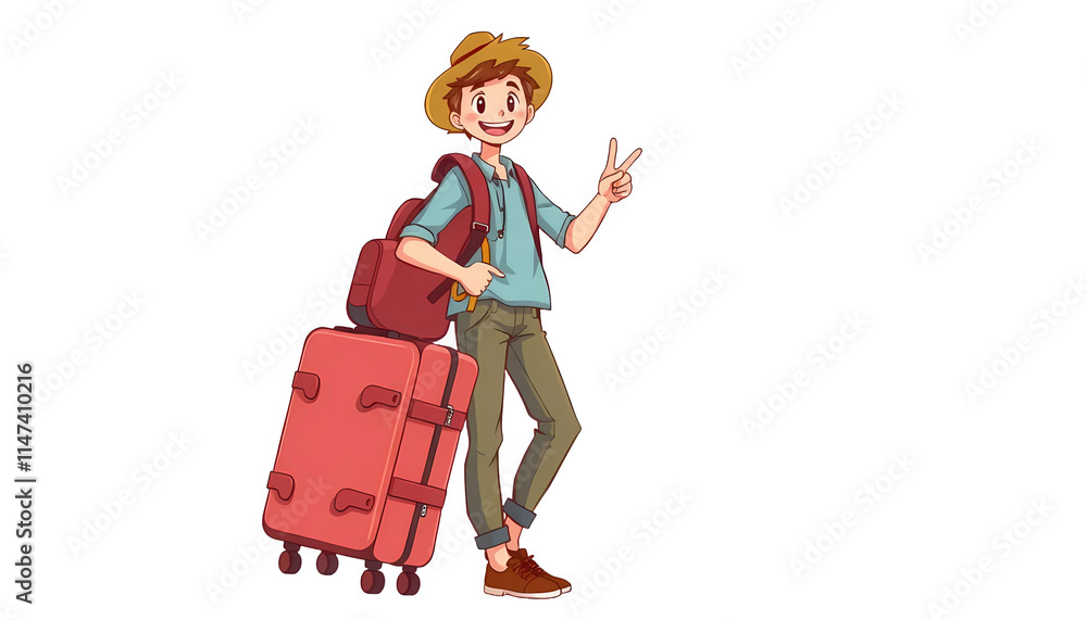Happy Young Traveler with a Suitcase Isolated PNG Happy Young Traveler with a Suitcase Isolated PNG