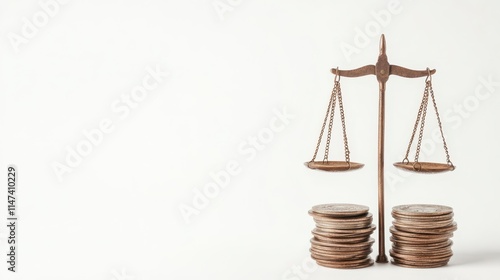 Wallpaper Mural A balance scale rests between two stacks of coins, symbolizing justice, fairness, and the relationship between wealth and equity. Torontodigital.ca
