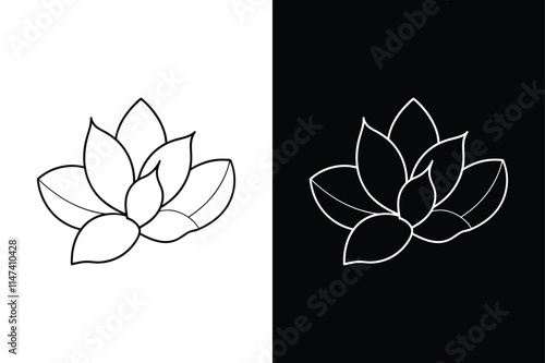 Elegant Magnolia Flower Line Icon Design. A Timeless Black & White Vector Illustration