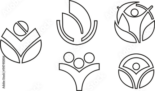 Eco friendly icons set in trendy black line styles. Ecologic food stamp. Organic natural food vectors illustration. Element designs for natural concept collection isolated on transparent background.