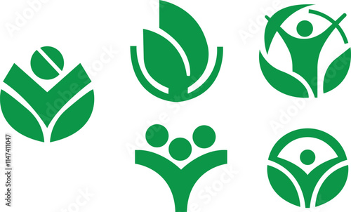 Eco friendly icons set in trendy green flat styles. Ecologic food stamp. Organic natural food vectors illustration. Element designs for natural concept collection isolated on transparent background.