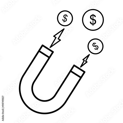 money attracting mahnet icon, simple flat style, illustration, logo sign symbol pictogram template, for ui or ux isolated on white for mobile app, editable