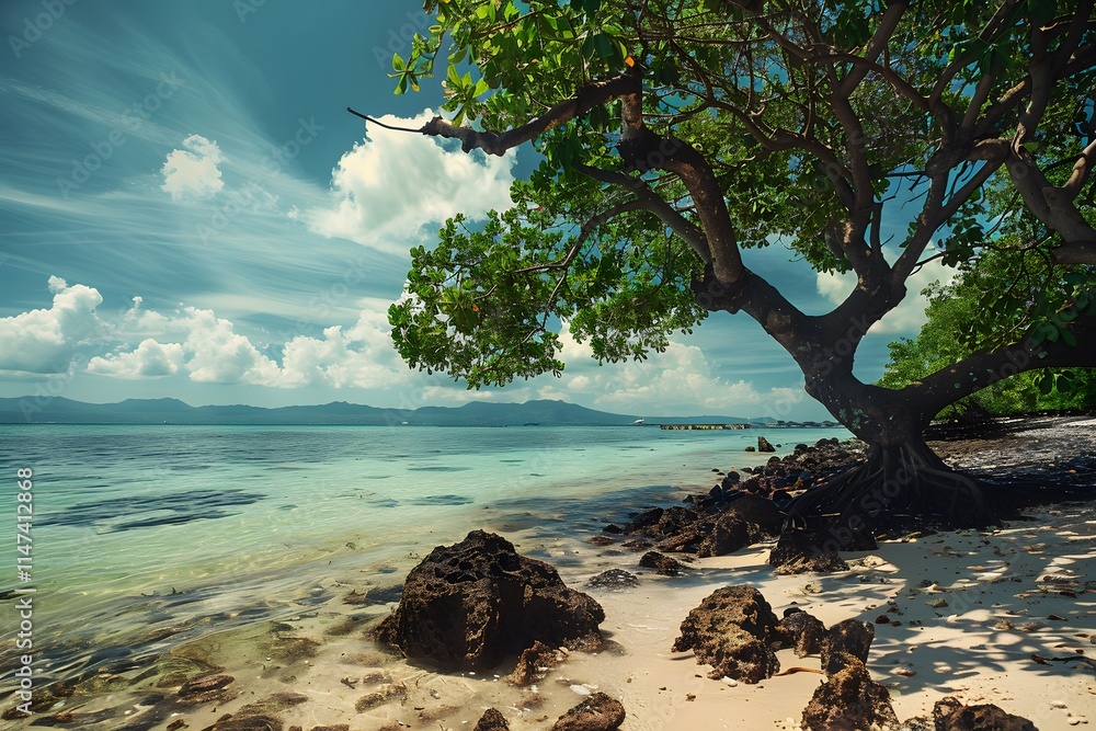 Tropical Beach with Lush Tree and Clear Water Tropical Beach with Lush Tree and Clear Water