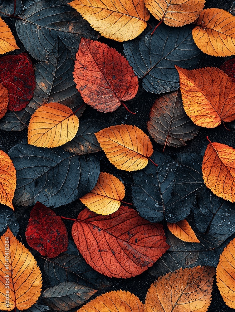 Fototapeta premium Vibrant Autumn Leaves in Red, Orange, and Yellow Shades
