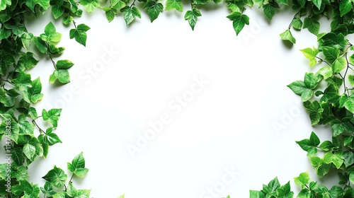 Lush green ivy leaves forming a frame on a white isolated background. photo