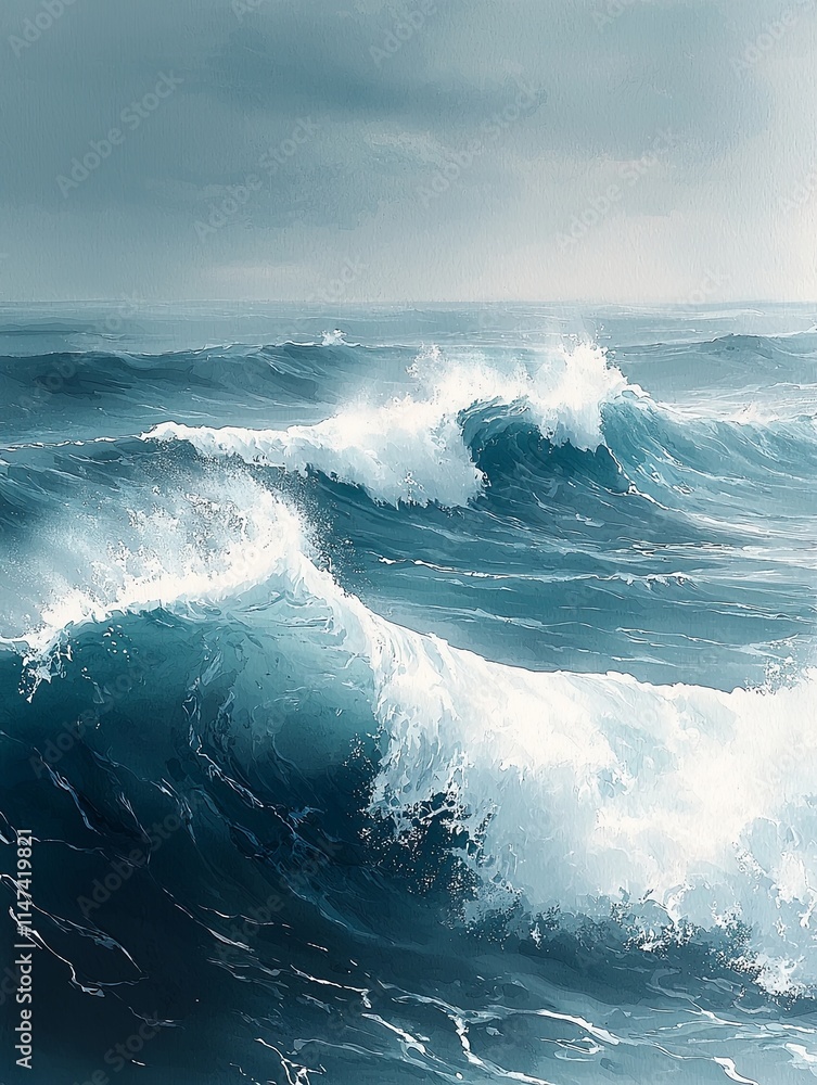 Fototapeta premium Serene Watercolor Ocean Waves in Turquoise Tones