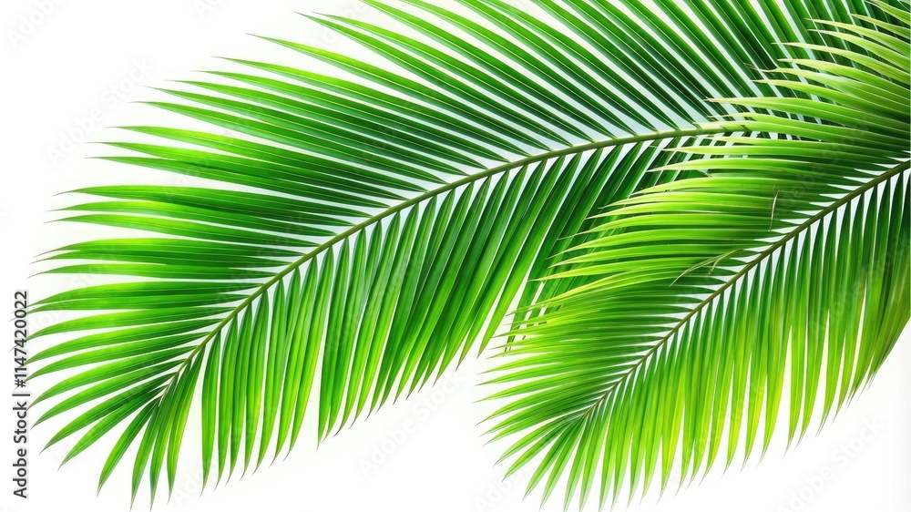 Obraz premium A green tropical palm tree with vibrant leaves isolated on a white background
