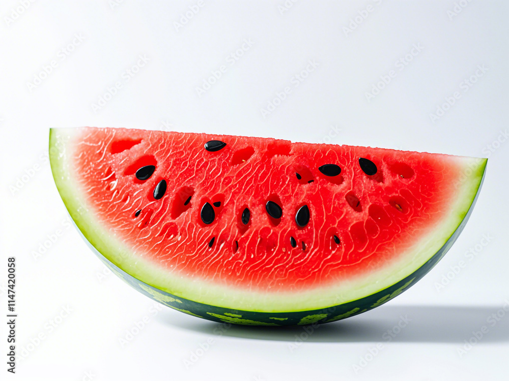 Sliced watermelon with black seeds, on a white background Sliced watermelon with black seeds, on a white background