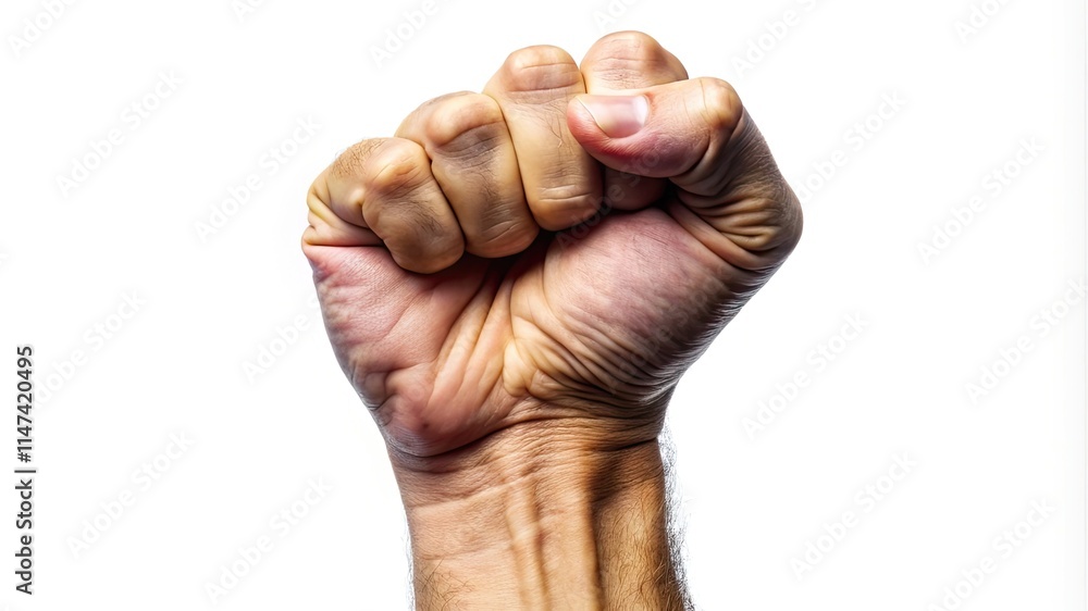 A strong human hand making a powerful gesture, isolated on a plain background A strong human hand making a powerful gesture, isolated on a plain background