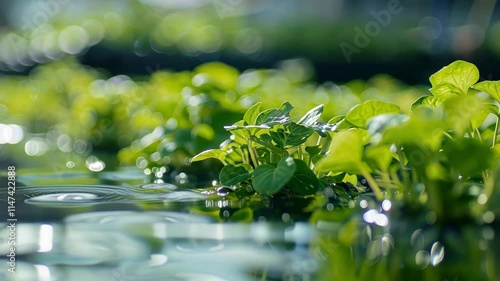 Defocused shot of a mini ecosystem showcasing the beauty and balance of an aquaponics farm. photo