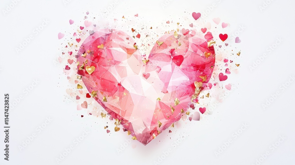 Flat vector of an AI-generated Valentine heart: intricate geometric patterns blending shades of pink, red, and gold on a white background. Flat vector of an AI-generated Valentine heart: intricate geometric patterns blending shades of pink, red, and gold on a white background.