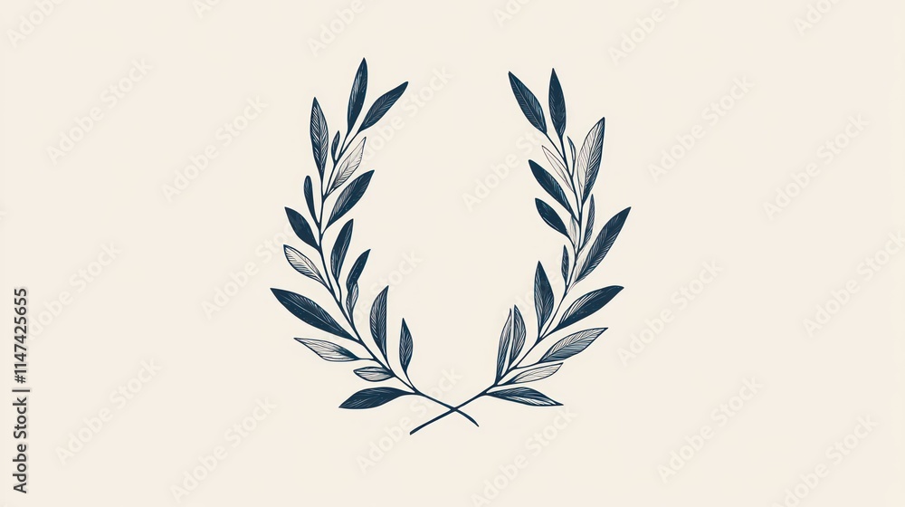 Naklejka premium Elegant navy blue and gray olive branch wreath illustration on beige background.
