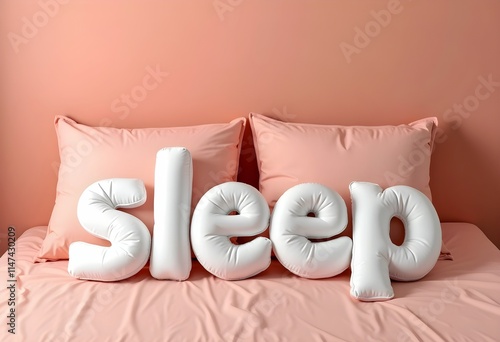 Sleep Balloon Letters on Pink Bed