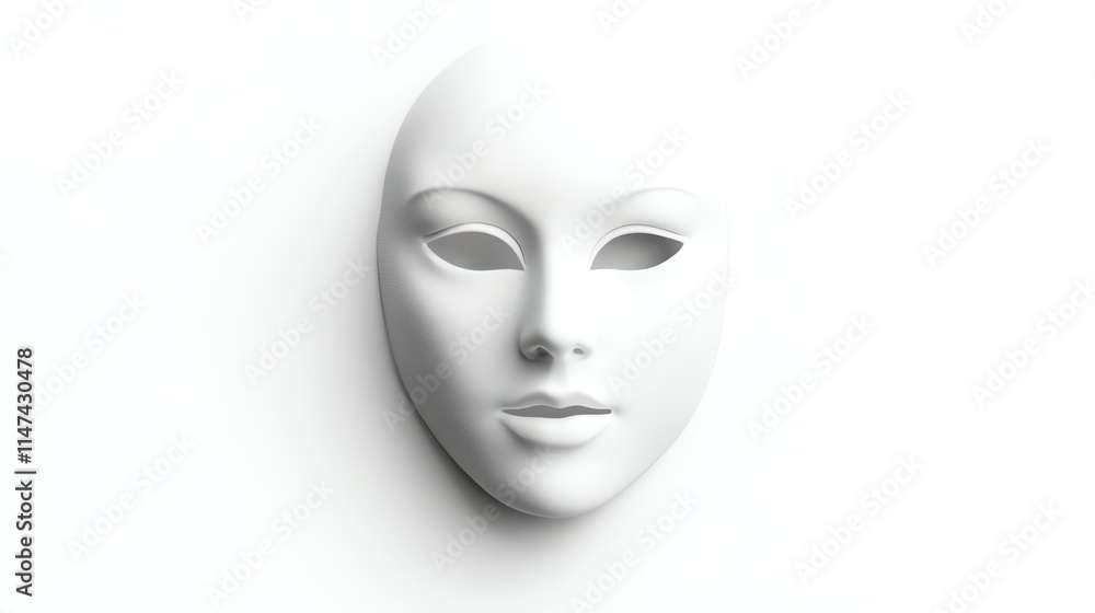 White mask with intricate features, white isolated background. White mask with intricate features, white isolated background.