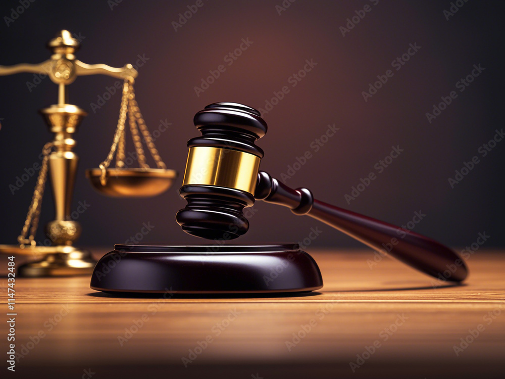 A wooden gavel on a table, representing the legal system and judicial process on white background A wooden gavel on a table, representing the legal system and judicial process on white background