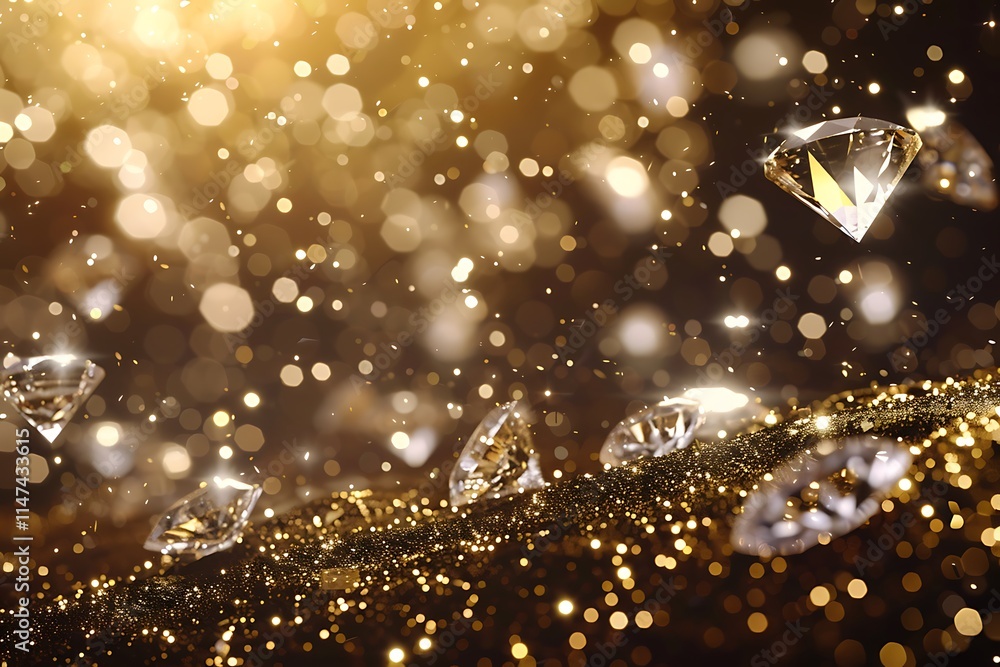 Obraz premium Gold and White Out of Focus Background with Glitter Lights, golden bokeh lights with warm holiday glow. Banner, abstract bokeh 