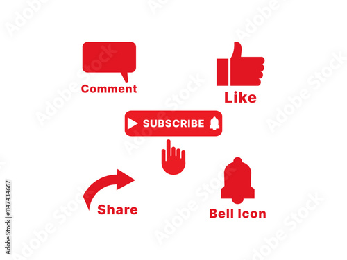 subscribe button like comment share bell icon vector set 