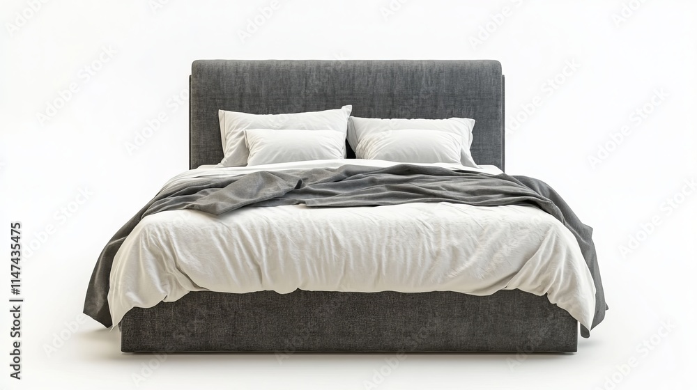 Obraz premium realistic comfortable bed with linens isolated on white background