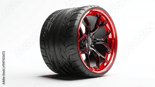Alloy Wheels with Tires 3D Render on white Background. 