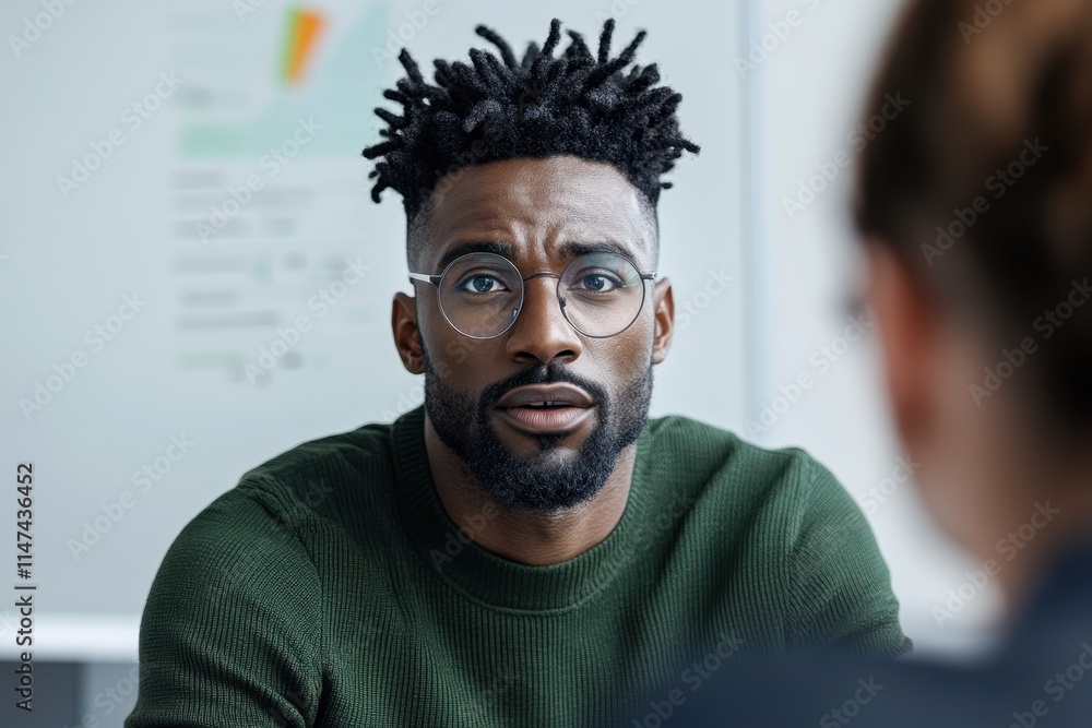 African American entrepreneur engaged in serious discussion about business succession planning during a professional meeting in modern office setting