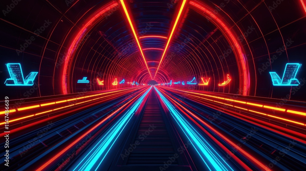 Futuristic Neon Tunnel with Bright Lights and Dynamic Patterns Futuristic Neon Tunnel with Bright Lights and Dynamic Patterns