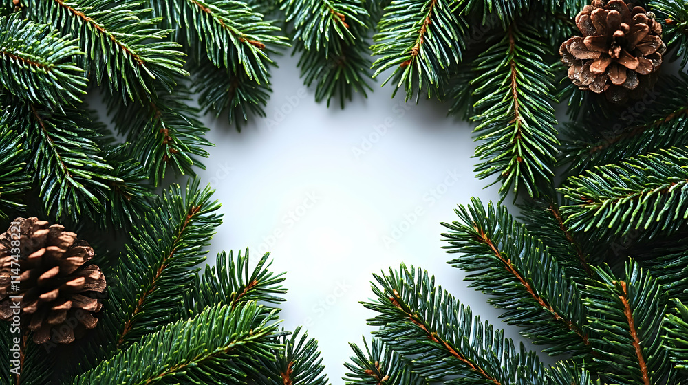 Evergreen Branches & Pinecones Frame, Winter Holiday Decor
