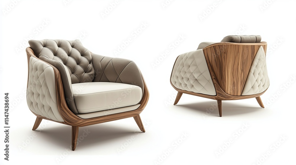 Different views of luxury modern armchair isolated on white background Different views of luxury modern armchair isolated on white background