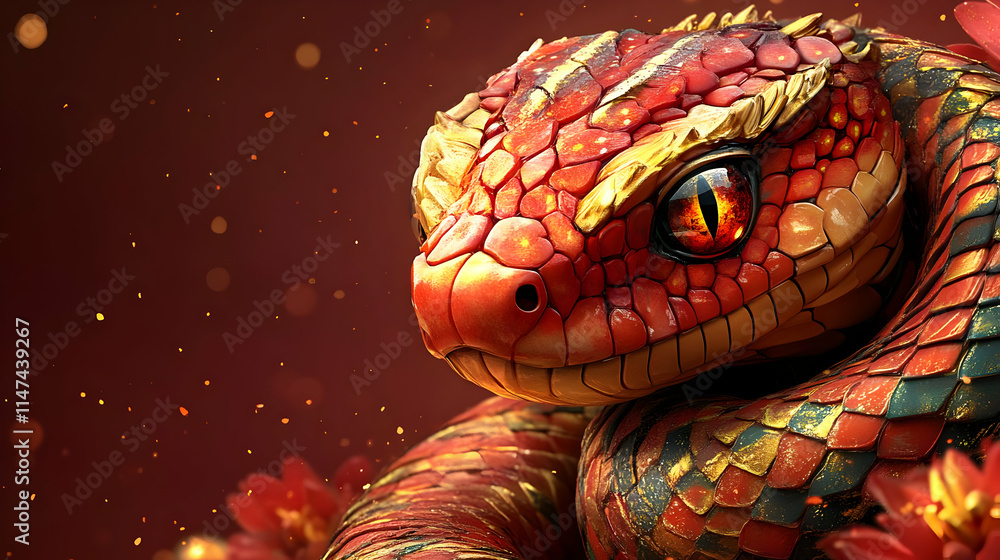 Fiery Serpent: Scales, Gold, Red, Majestic, Mystical, Digital Art, Fantasy, Reptile, Creature, Snake, Mythological Fiery Serpent: Scales, Gold, Red, Majestic, Mystical, Digital Art, Fantasy, Reptile, Creature, Snake, Mythological