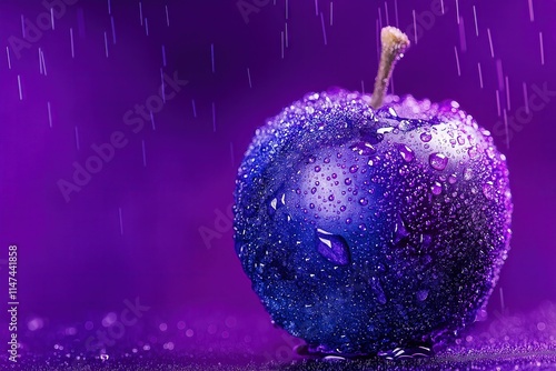 Blueberry with Water Drops on Rainy Vibrant Background - Space for Text photo