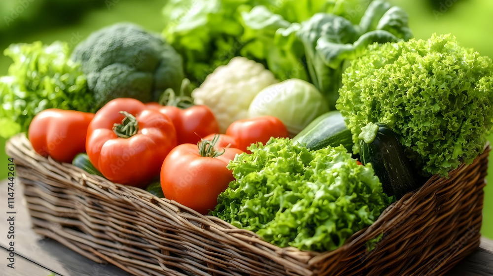 Fresh Vegetables in Basket, Healthy Eating Fresh Vegetables in Basket, Healthy Eating
