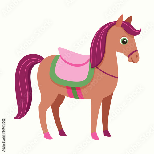 horse cartoon white a pink saddle written Camille.