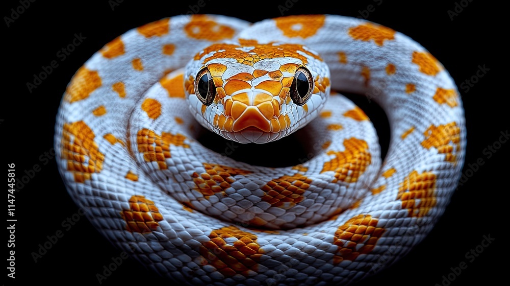 Orange and white patterned corn snake coiled Orange and white patterned corn snake coiled