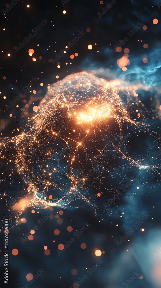 Obraz premium Abstract cosmic network with glowing stars and vibrant colors.
