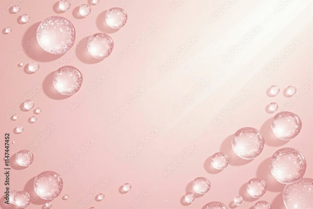 Fototapeta premium ピンクの背景に美しく輝く水滴のマクロビジュアル - Macro View of Sparkling Water Drops on Pink Background