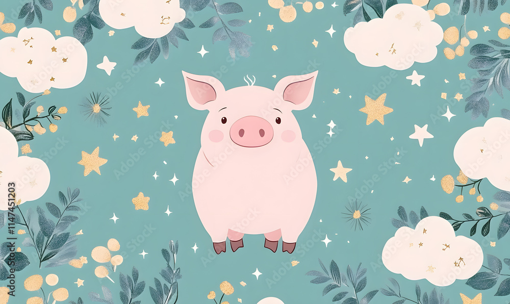 Obraz premium Picture of cute pig, pork, processed food, photograph or illustrator for advertising