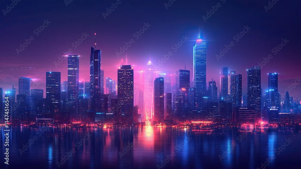 Cyberpunk night city with a future metropolitan skyline, neon lights, futuristic cityscape, and technology Cyberpunk night city with a future metropolitan skyline, neon lights, futuristic cityscape, and technology