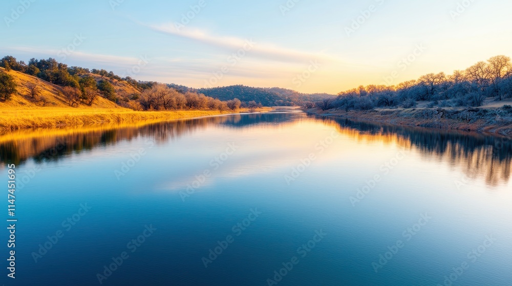 Tranquil Lake View at Sunset with Reflections in Nature's Beauty Tranquil Lake View at Sunset with Reflections in Nature's Beauty