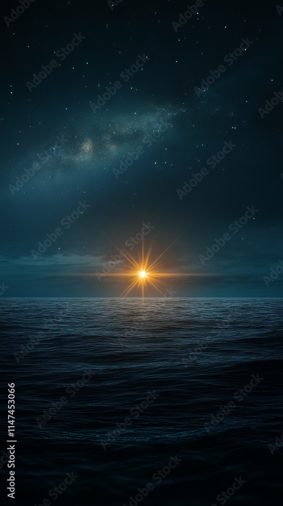 A tranquil sunset illuminating the ocean, with a starry night sky creating a serene atmosphere. A tranquil sunset illuminating the ocean, with a starry night sky creating a serene atmosphere.