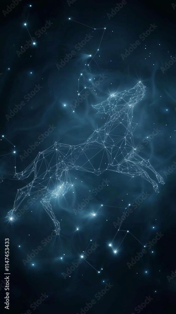 A stunning digital representation of a leaping dog amidst a cosmic starry background. A stunning digital representation of a leaping dog amidst a cosmic starry background.