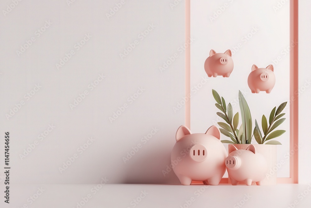 Floating piggy banks in a cozy modern apartment interior design minimalist setting artistic viewpoint financial inspiration Floating piggy banks in a cozy modern apartment interior design minimalist setting artistic viewpoint financial inspiration