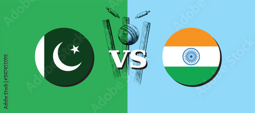 India VS Pakistan, Cricket Match concept with creative illustration of participant countries flag with white background. India VS Pakistan wallpaper, banner and poster.