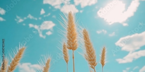 Golden Wheat Fields Under Bright Blue Sky Nature Rural Landscape Daylight Vibrant Environment Capturing Serenity and Abundance