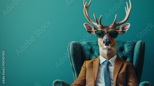 Boss-Like Xmas Deer: Hipster Vibes on a Pastel Teal Banner photo